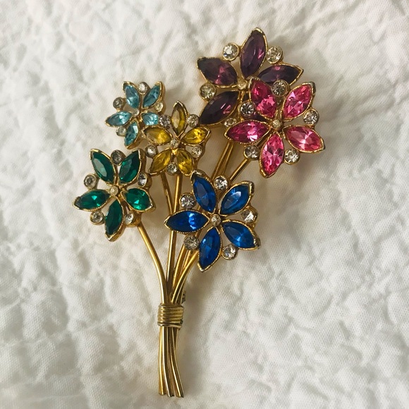 Vintage Rare Bouquet Flowers Fur Clip Brooch Pin 1940s - Picture 2 of 8